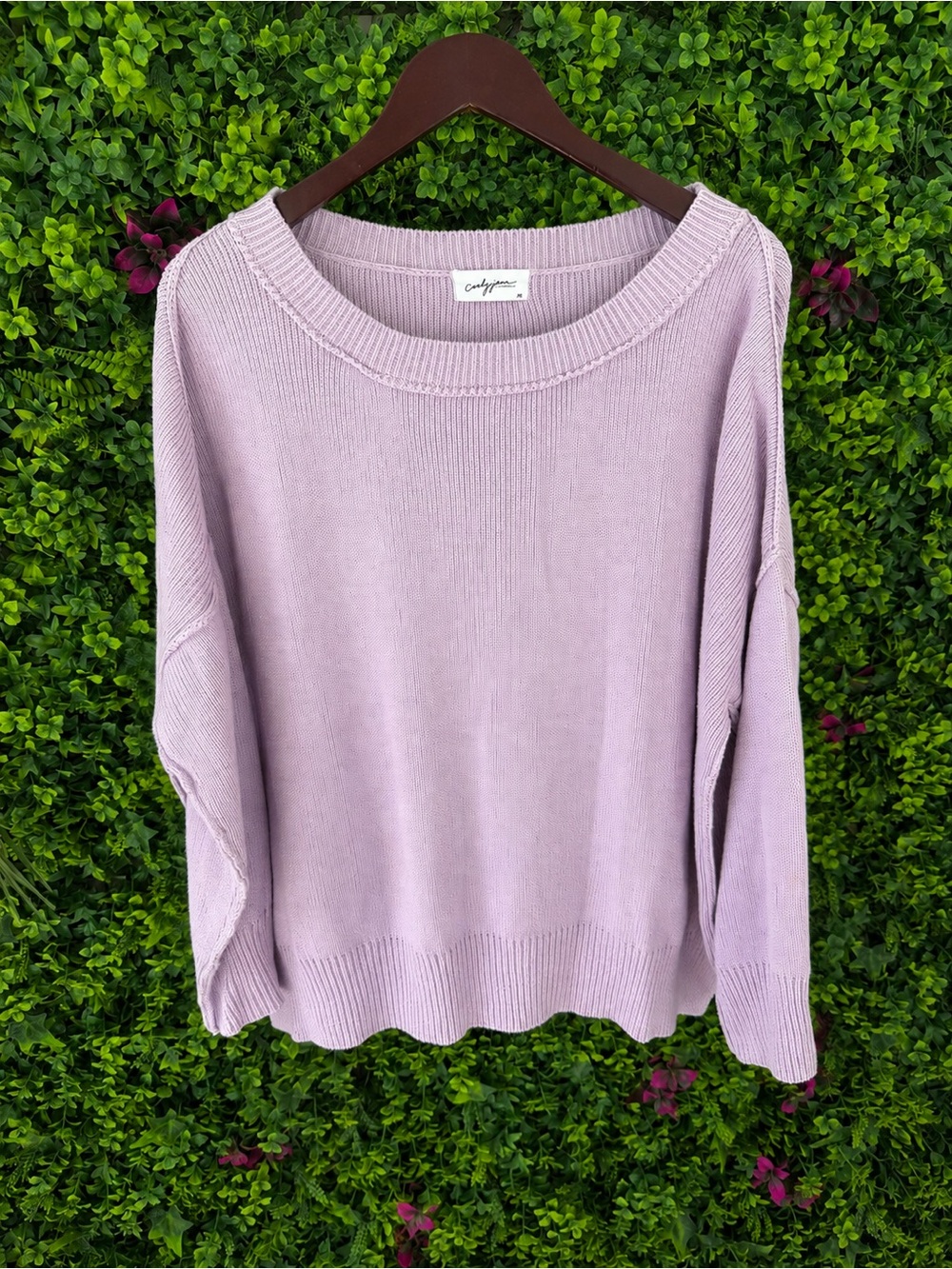Carly Jean Los Angeles Lavender 100% Cotton Oversized Dolman Sleeve Sweater M/L - Picture 2 of 8